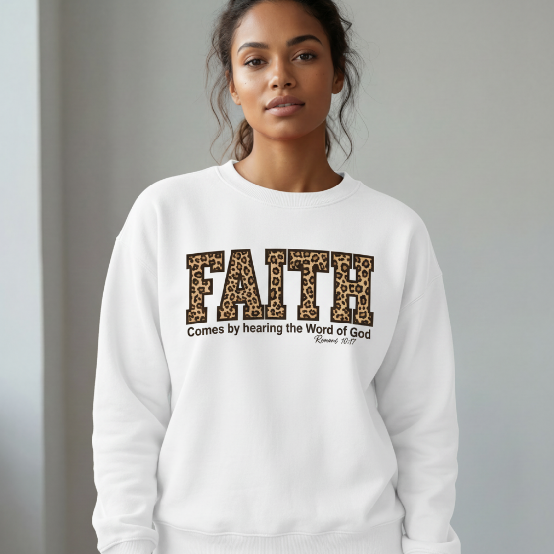 "Faith" Leopard Print Graphic Crewneck Sweatshirt