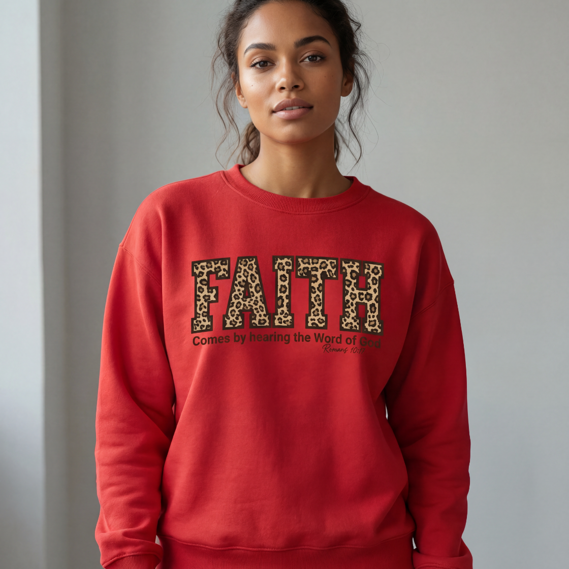 "Faith" Leopard Print Graphic Crewneck Sweatshirt