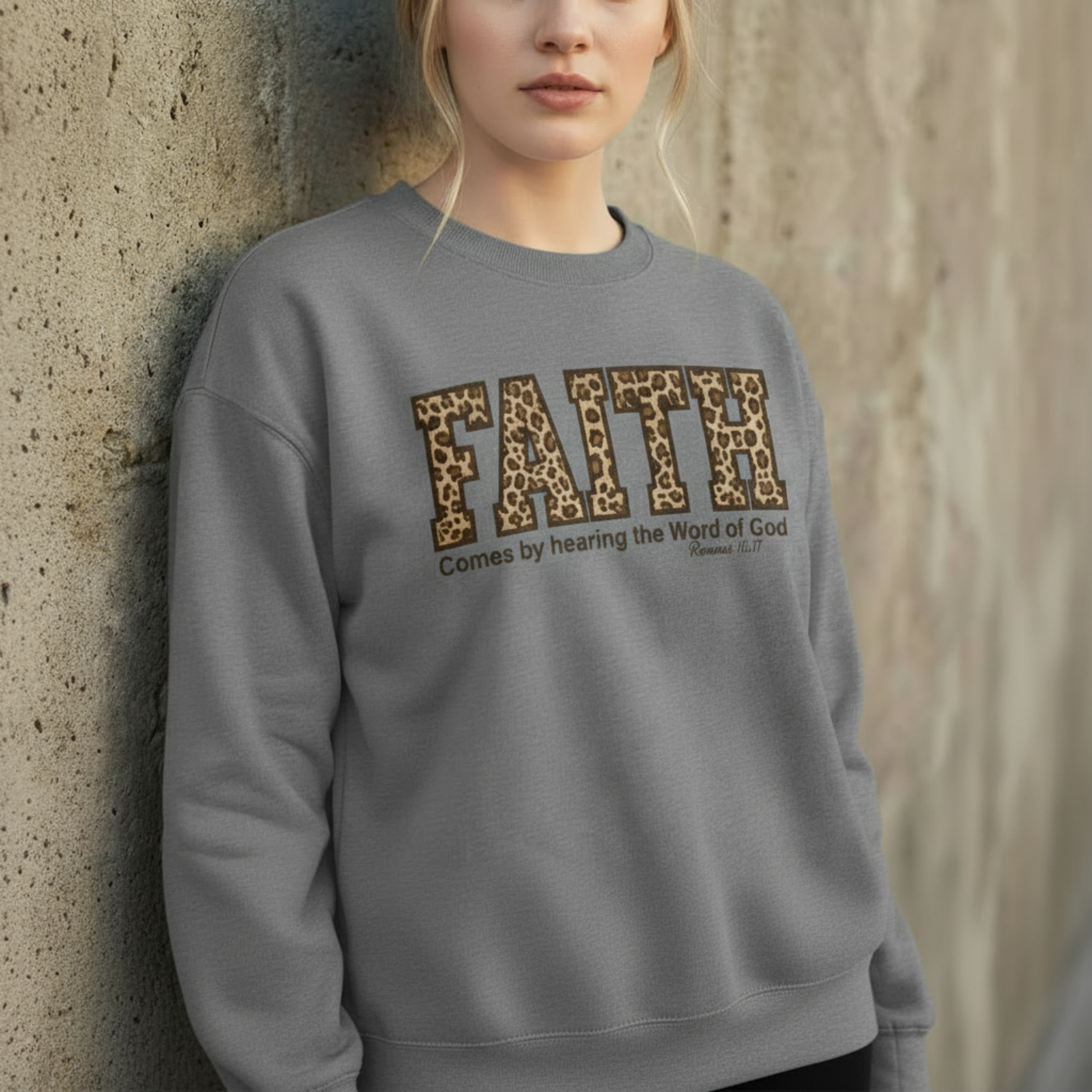 "Faith" Leopard Print Graphic Crewneck Sweatshirt
