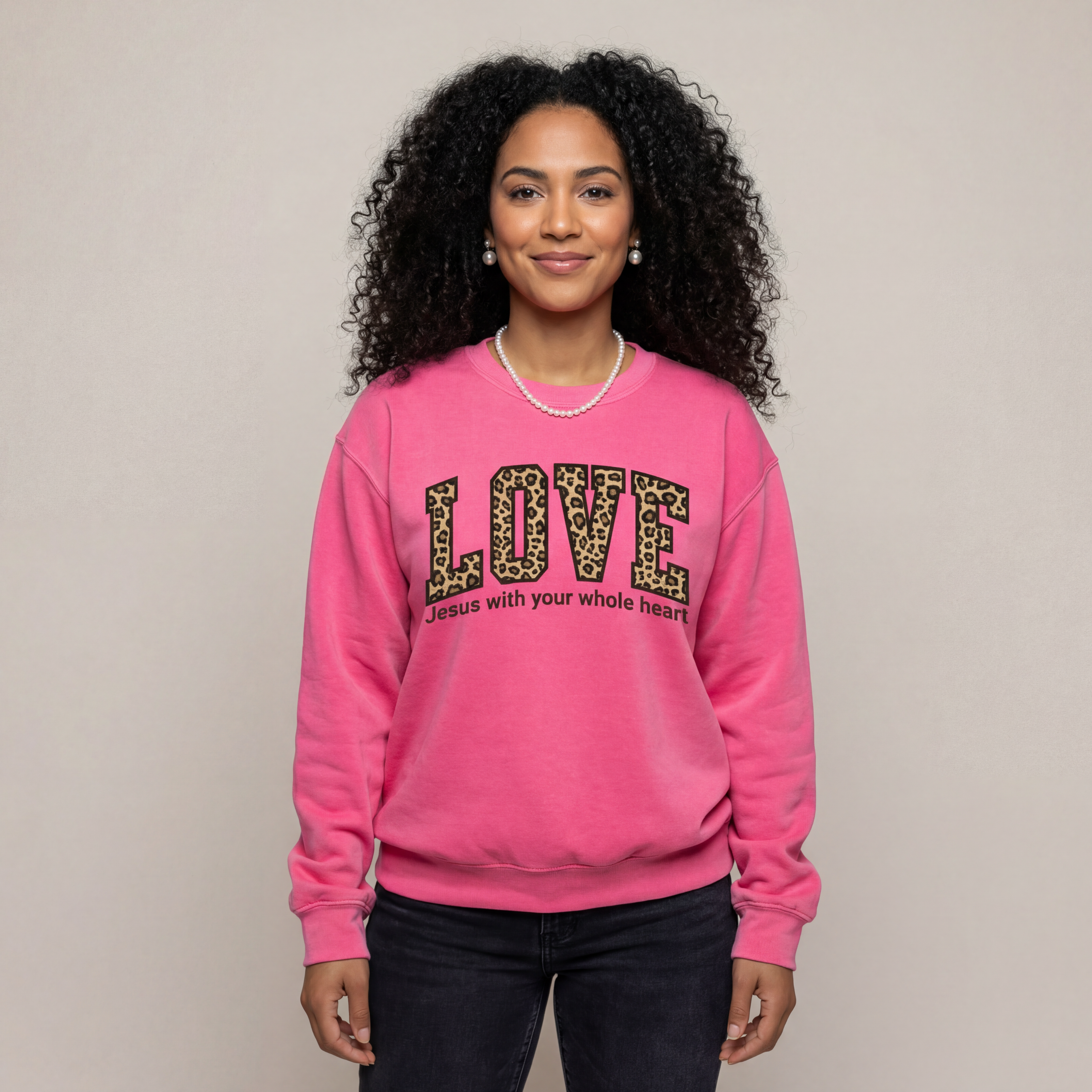 "LOVE" Leopard Graphic Sweatshirt