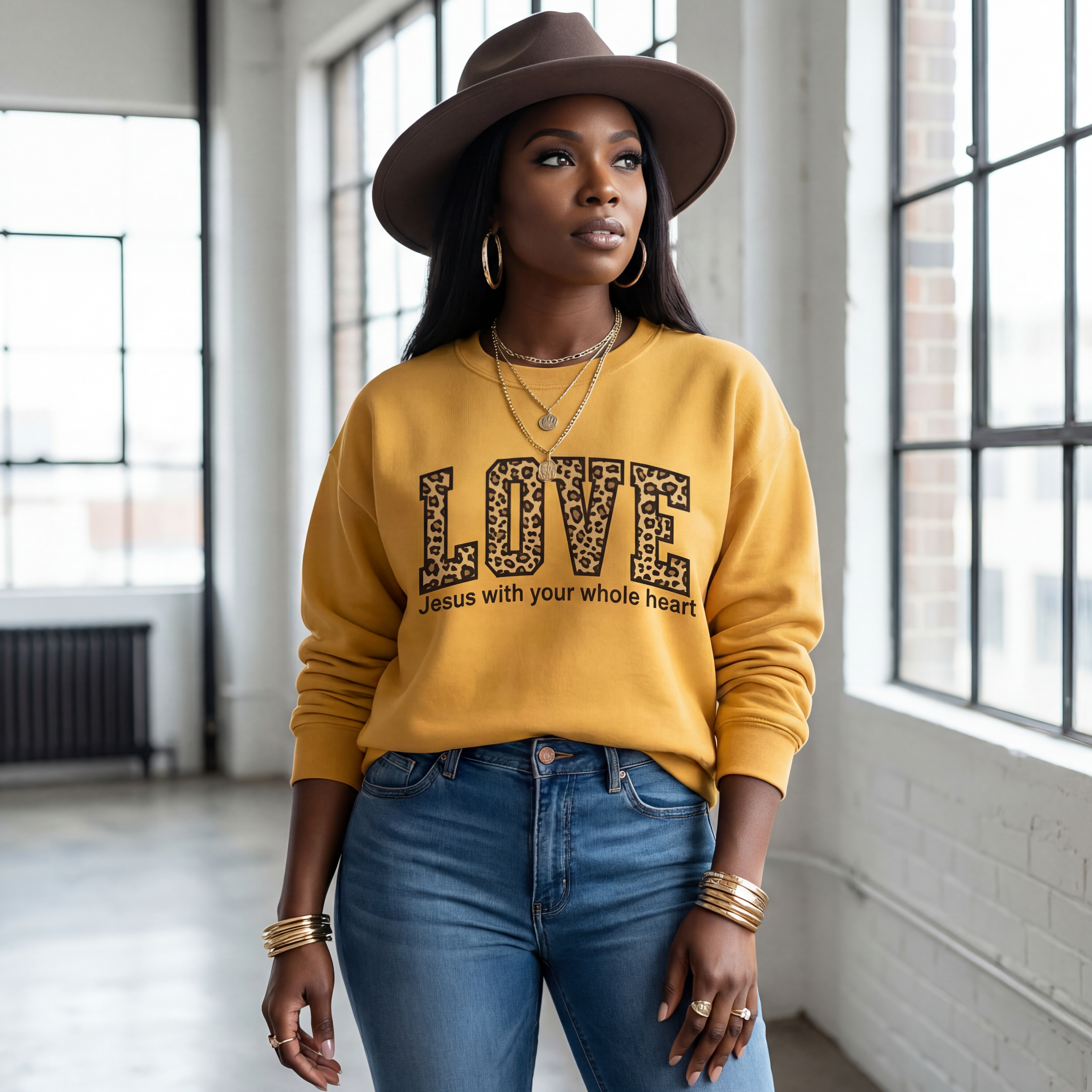 "LOVE" Leopard Graphic Sweatshirt